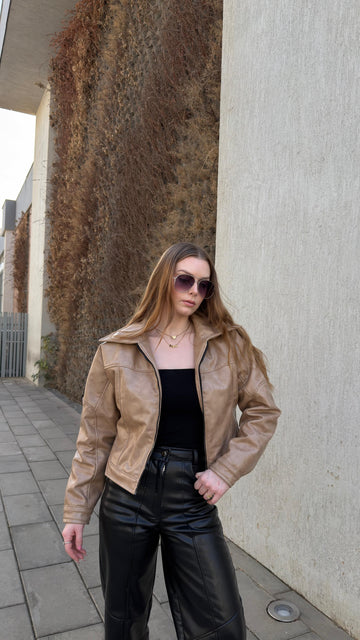 Cropped Leather Bomber Jacket