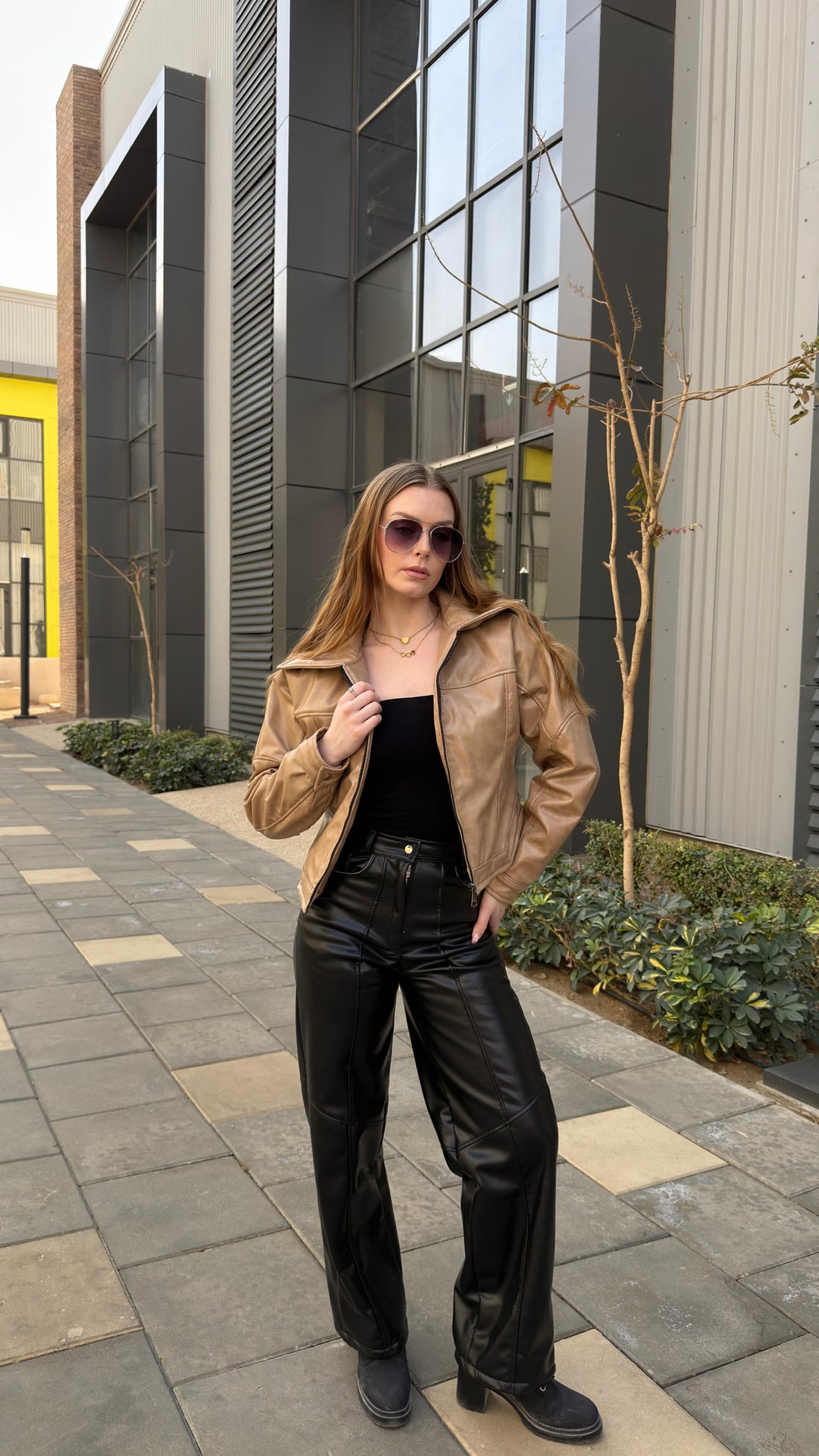 Cropped Leather Bomber Jacket