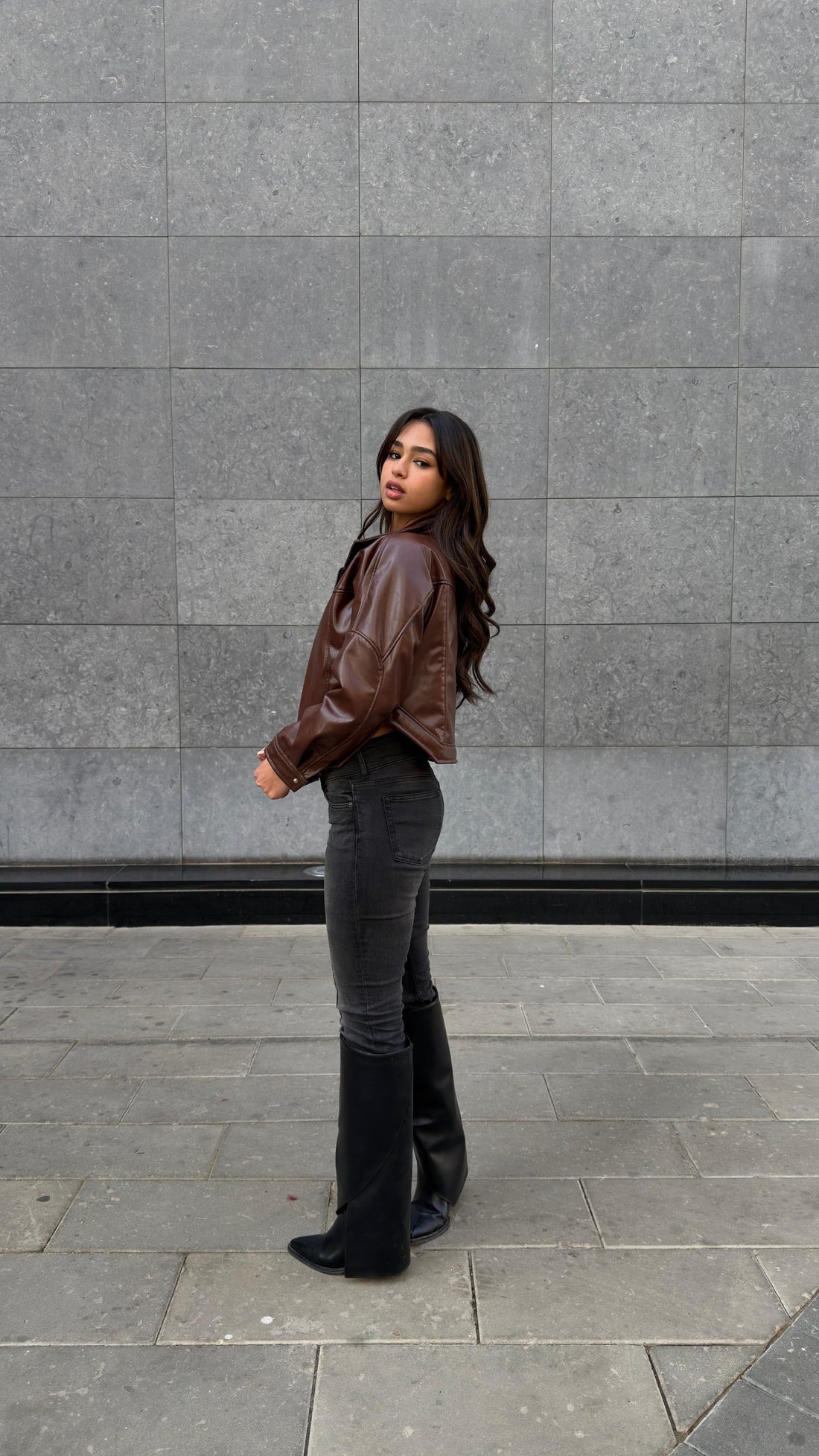 Cropped Leather Bomber Jacket